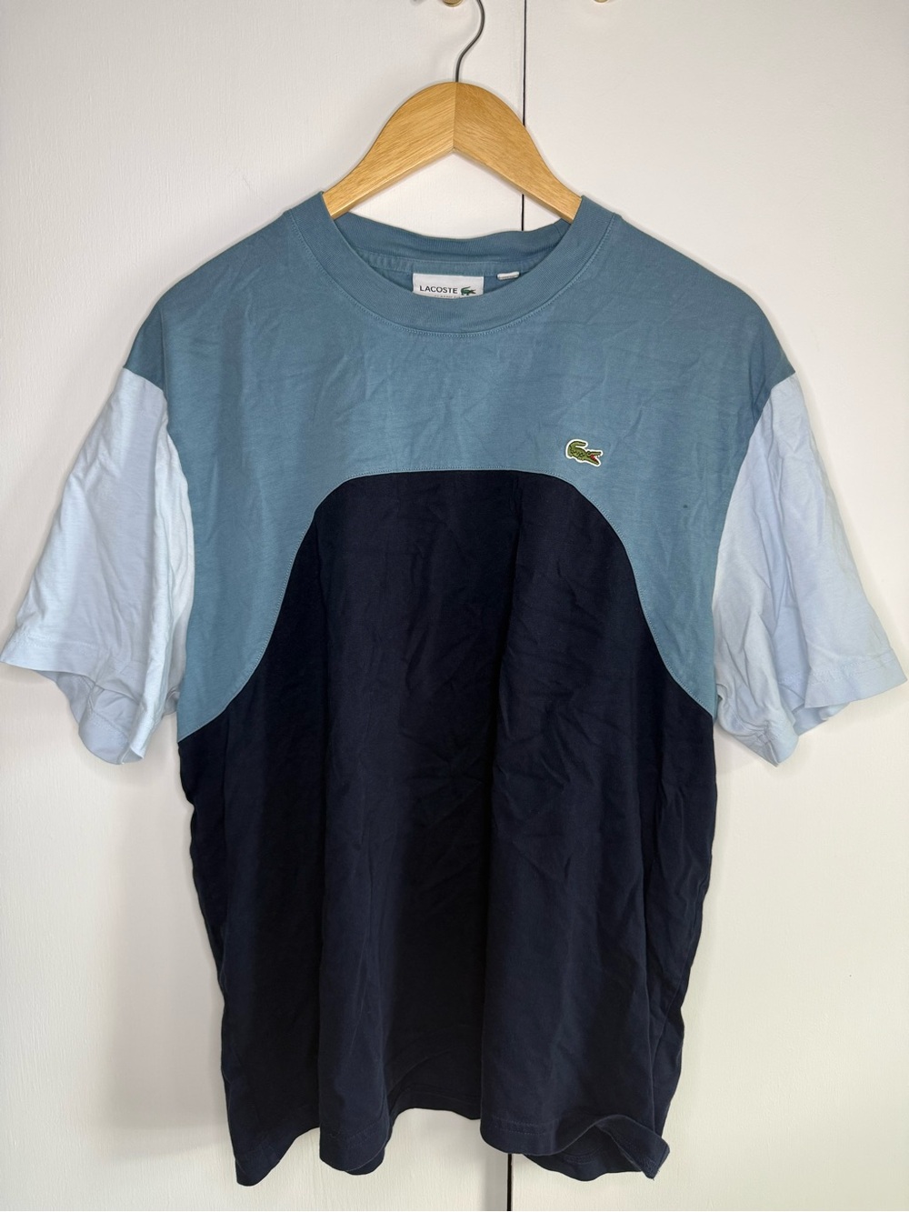 Lacoste Men's Two-Tone Crewneck Tee in Slate Blue and Navy